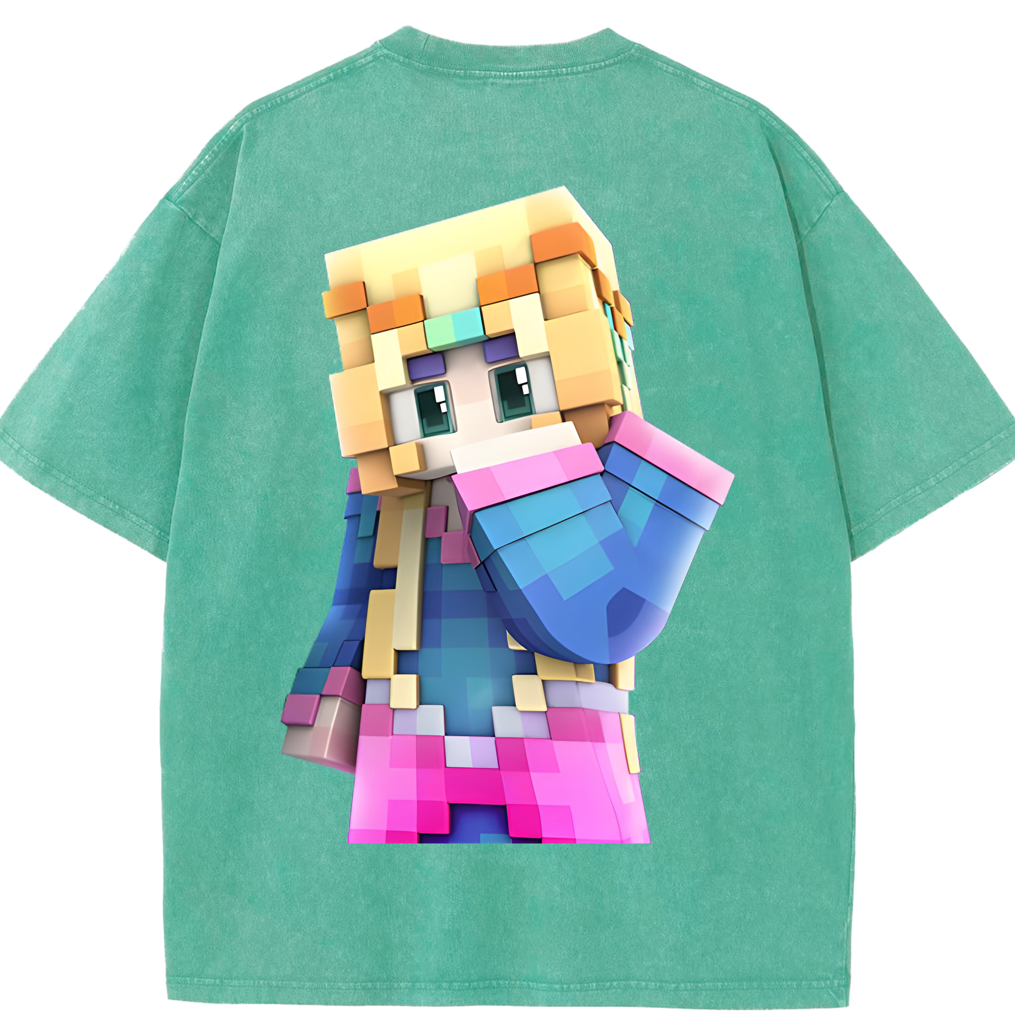 （画像用） マインクラフト ブロックの世界 Minecraft MC Block world 綿100% ヴィンテージ風 半袖Tシャツ（背面プリント）